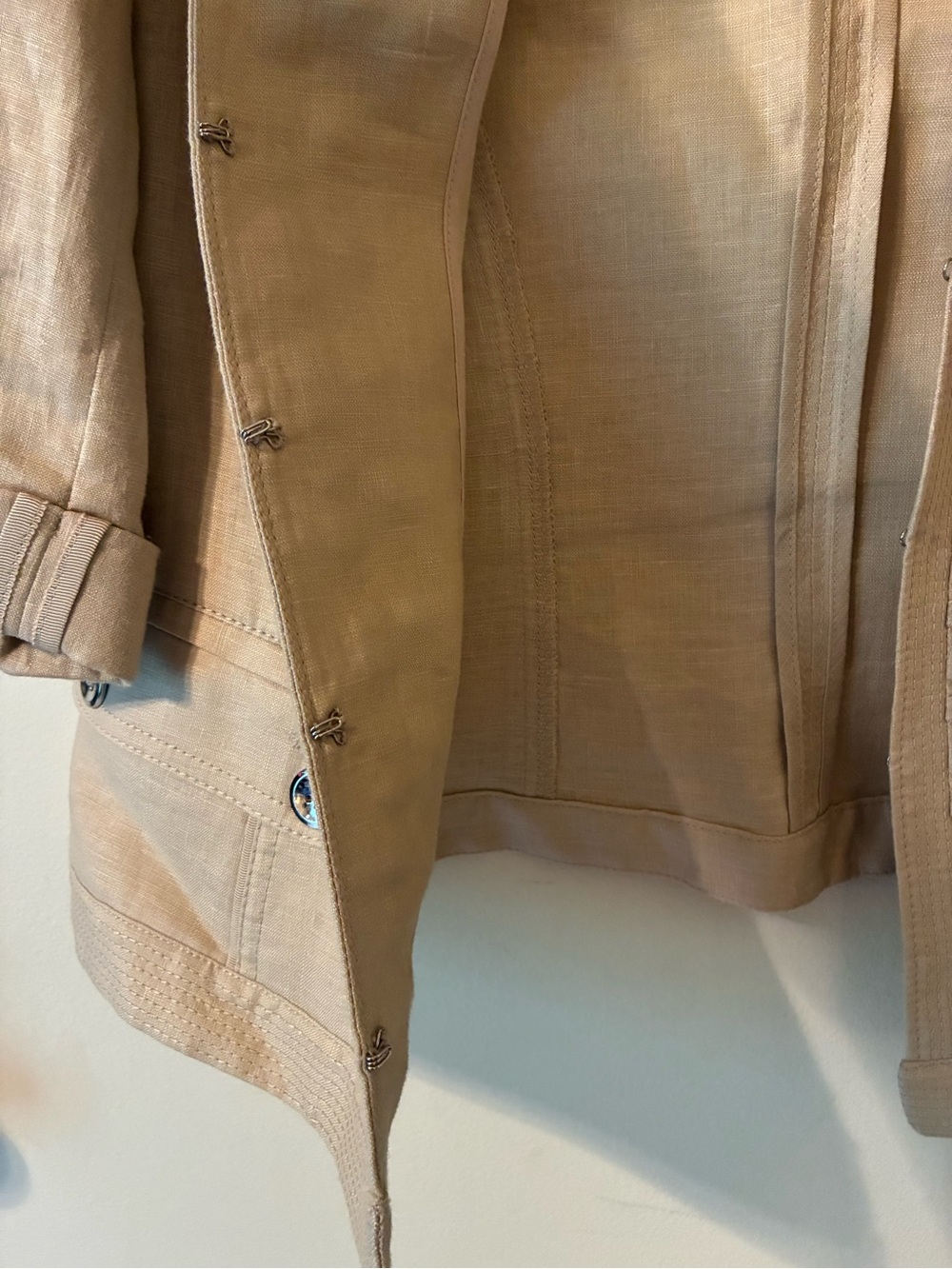White House Black Market Linen Military Style Blazer Jacket 3/4 Sleeve Beige Tan - Picture 8 of 12